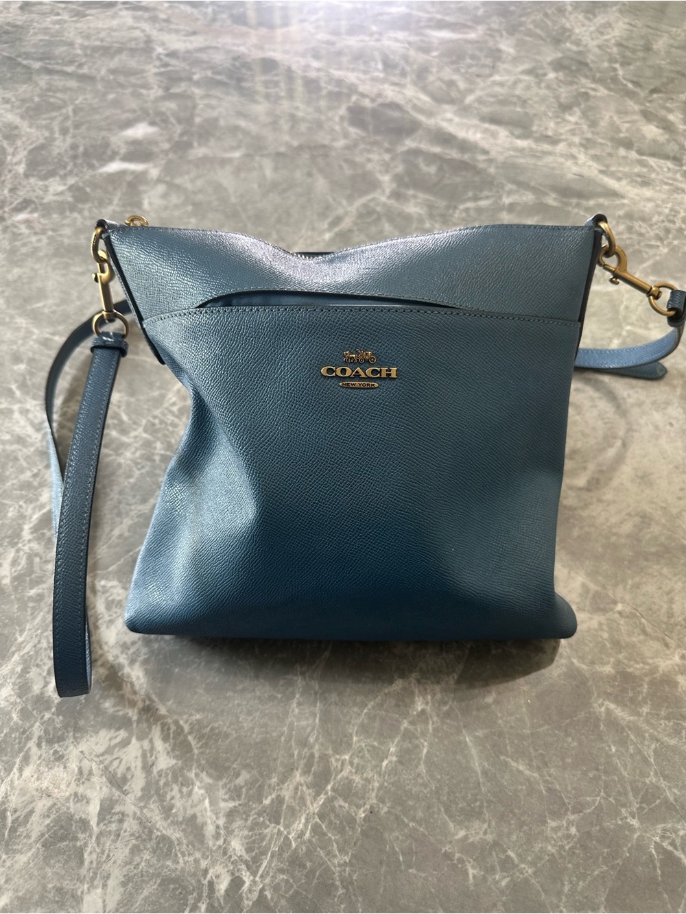 Coach Blue Sea Kitt Crossbody Bag Crossgrain Leather - Picture 2 of 7